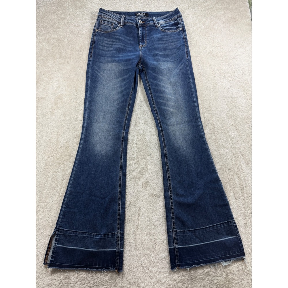 Grace in LA Womens Easy Fit Flare Blue Denim Jeans 28 Meas: 29x33